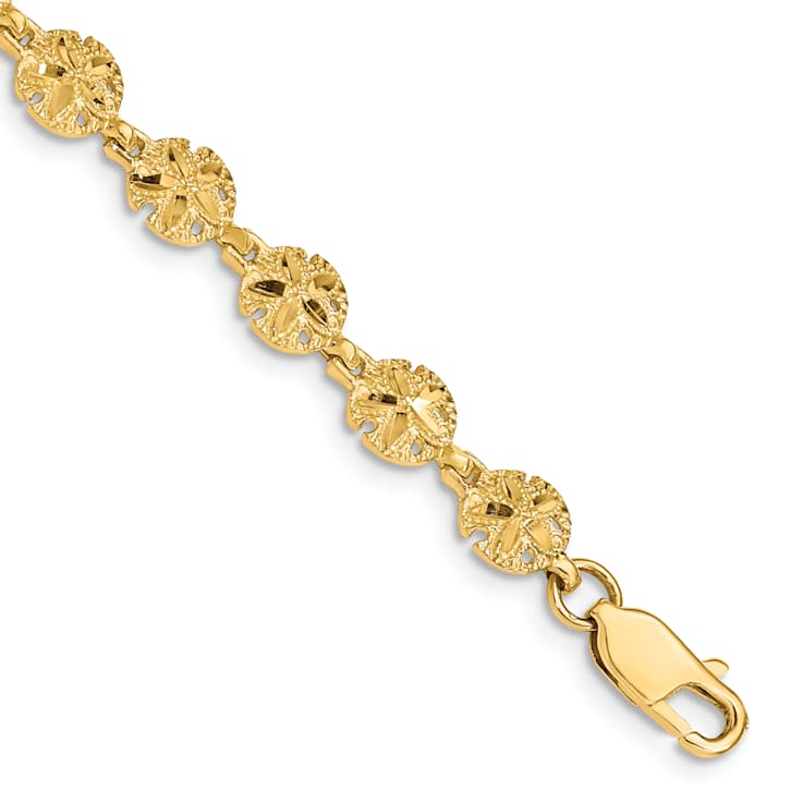 14k Yellow Gold Polished and Textured Sand Dollar Link Bracelet