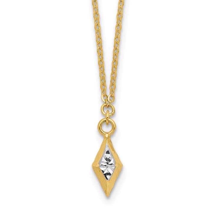 14K Yellow Gold and White Rhodium-plated Polished and Diamond-cut Necklace