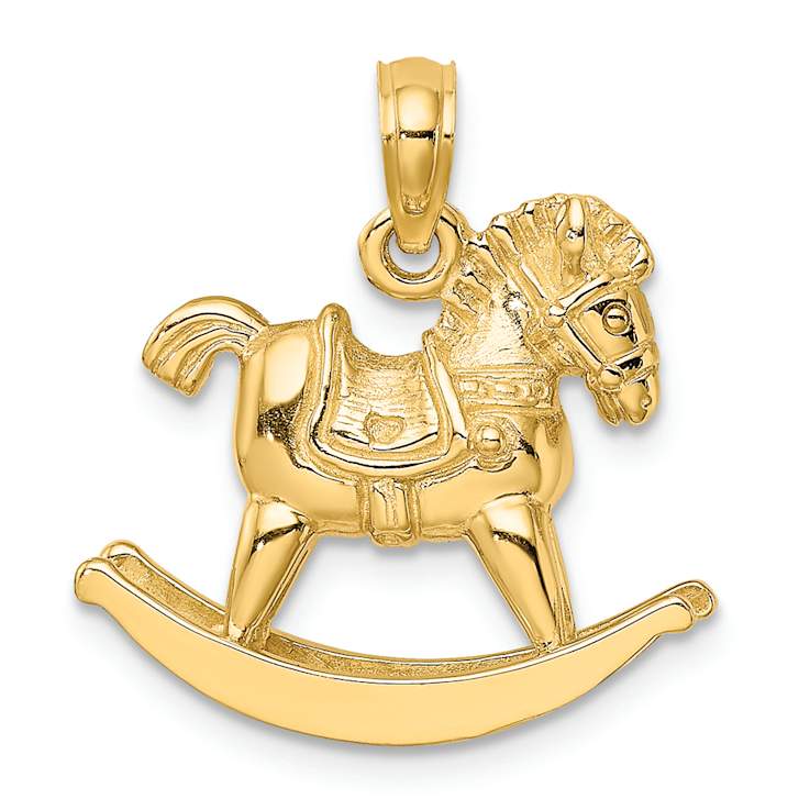 14k Yellow Gold 3D Textured Children's Playful Rocking Horse Charm