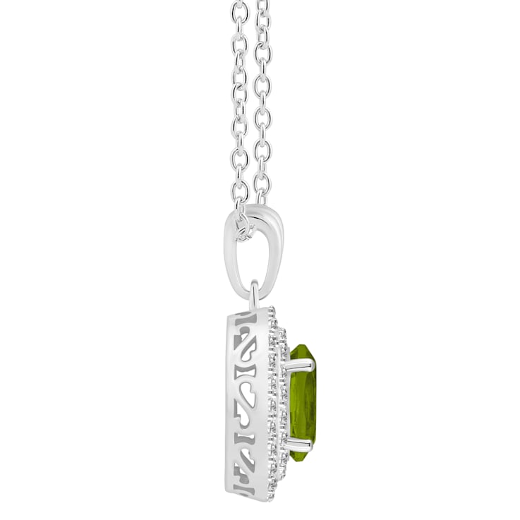 8x6mm Oval Peridot And White Topaz Accent Rhodium Over Sterling Silver
Double Halo Pendant w/Chain