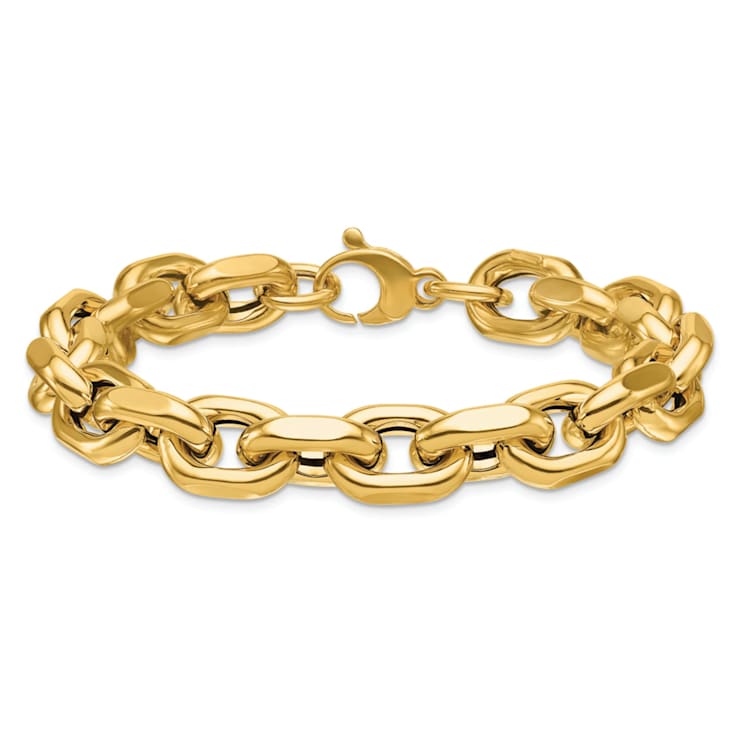 14K Yellow Gold 10.5mm Fancy Open Link 8.5 Inch Bracelet