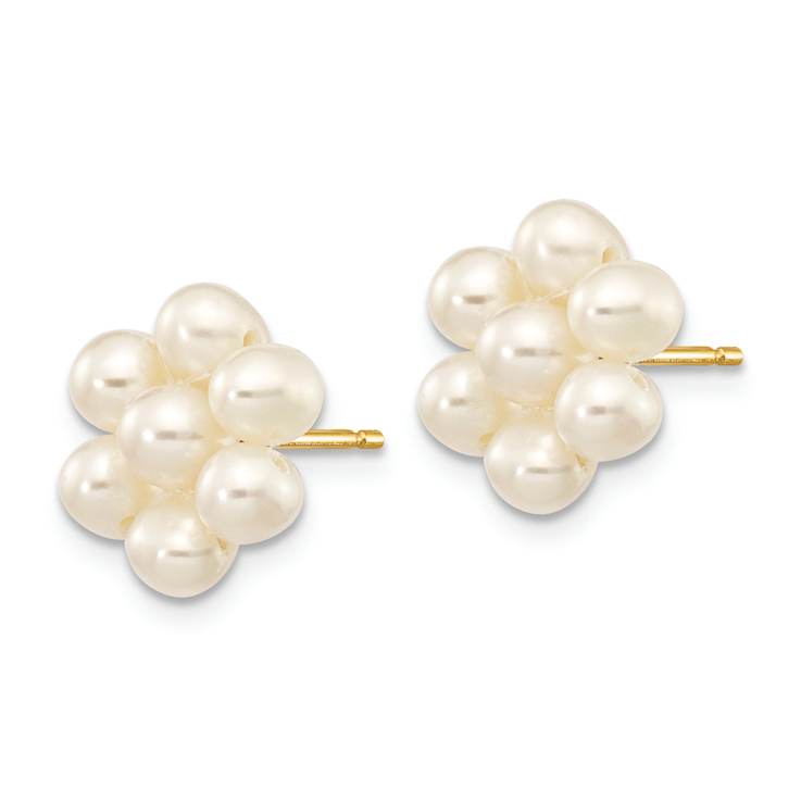 10k Yellow Gold 3-4mm White Egg Freshwater Cultured Pearl 11mm Flower
Stud Earrings