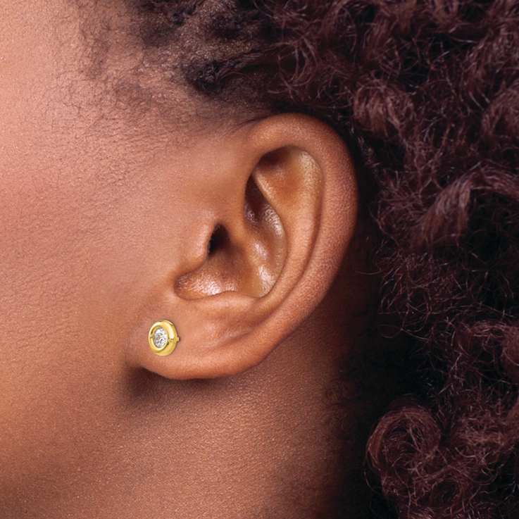 14k Yellow Gold 7mm Polished Cubic Zirconia Fancy Stud Earrings