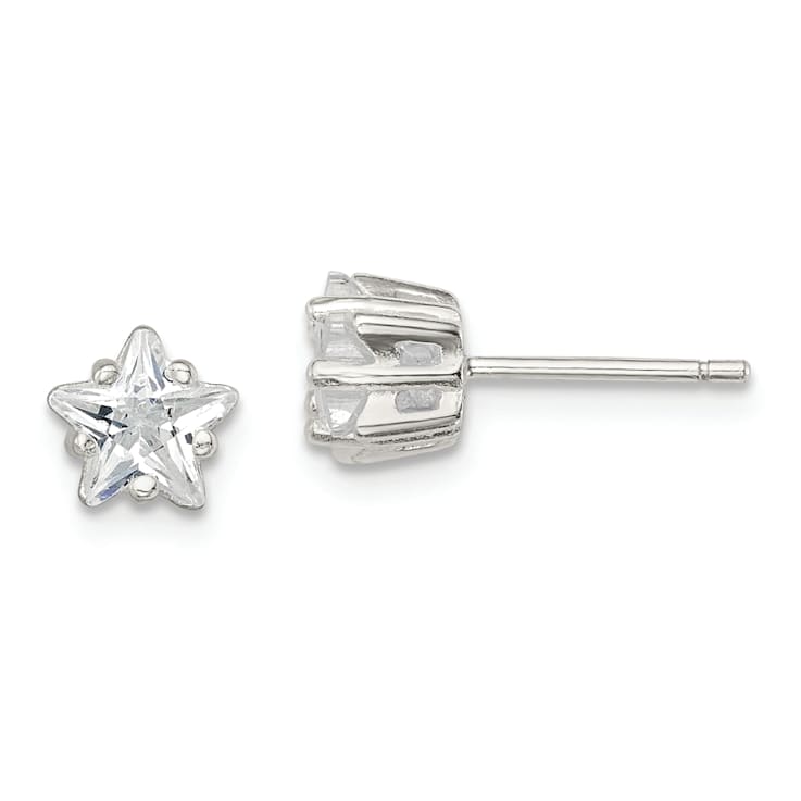 Sterling Silver Polished 6mm Star Basket Set CZ Stud Earrings