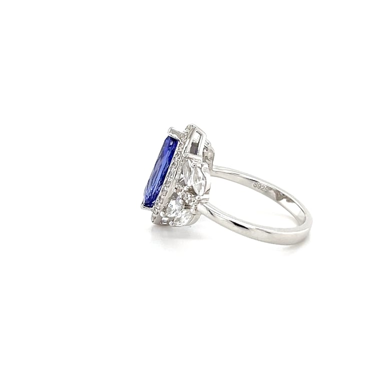 Rhodium Over Sterling Silver Marquise Tanzanite and White Zircon Ring 2.23ctw