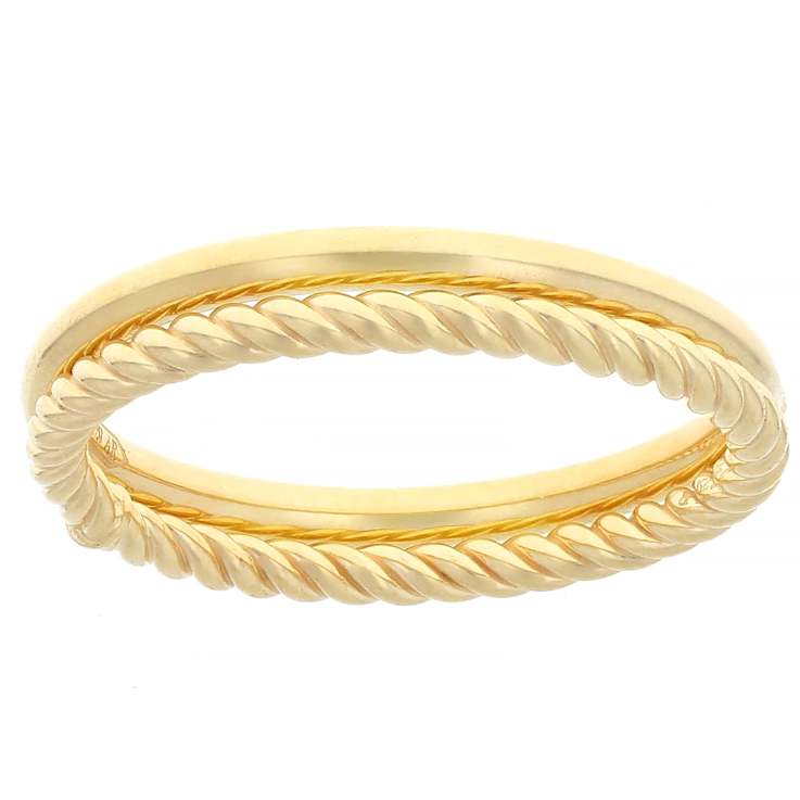 Polished And Twisted Band Ring Set In 14K Gold With Sterling Silver Core