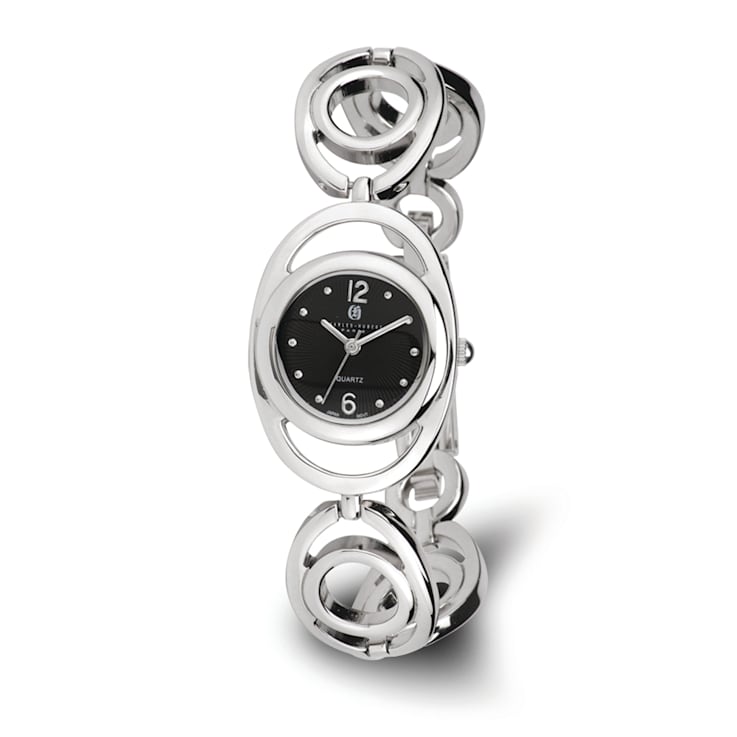 Charles Hubert Chrome-finish Black Sunray Dial Quartz Watch