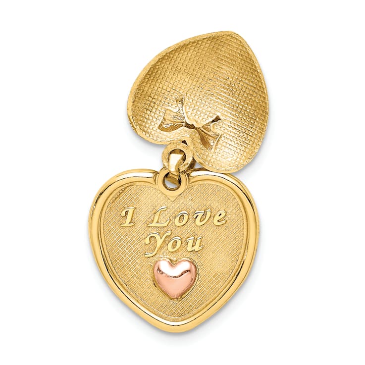 14k Yellow Gold and Rhodium Over 14k Yellow Gold I Love You Textured in
Heart Pendant