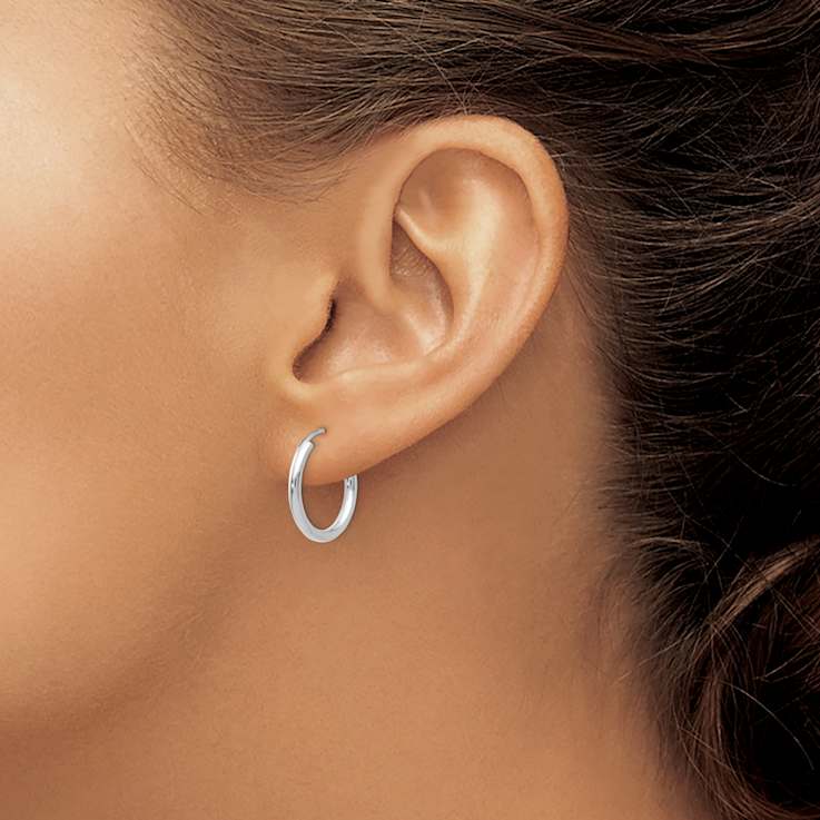 Rhodium Over 14k White Gold 11/16" Polished Endless Hoop Earrings