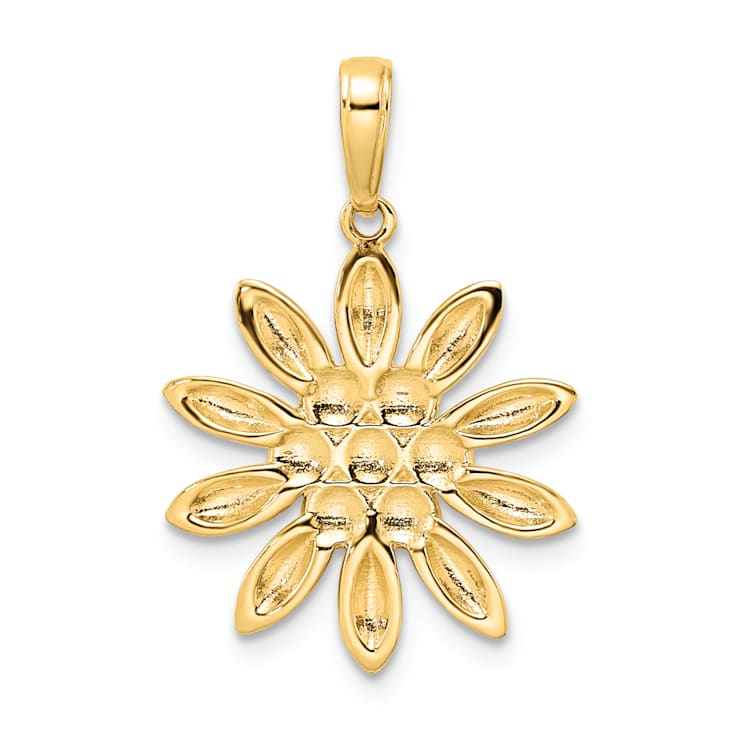 14k Two-tone Gold Diamond-Cut Flower Pendant