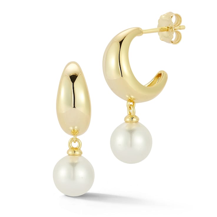 Rachel Zoe Freshwater Pearl Charm Graduated Hoop Earrings in 14K Gold
Over Sterling Silver