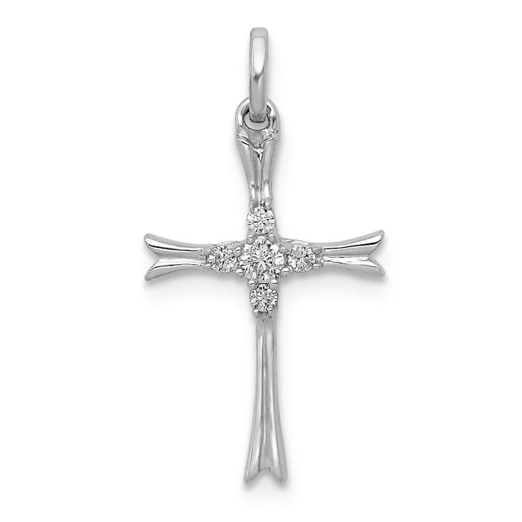 Rhodium Over 14k White Gold Diamond Cross Pendant