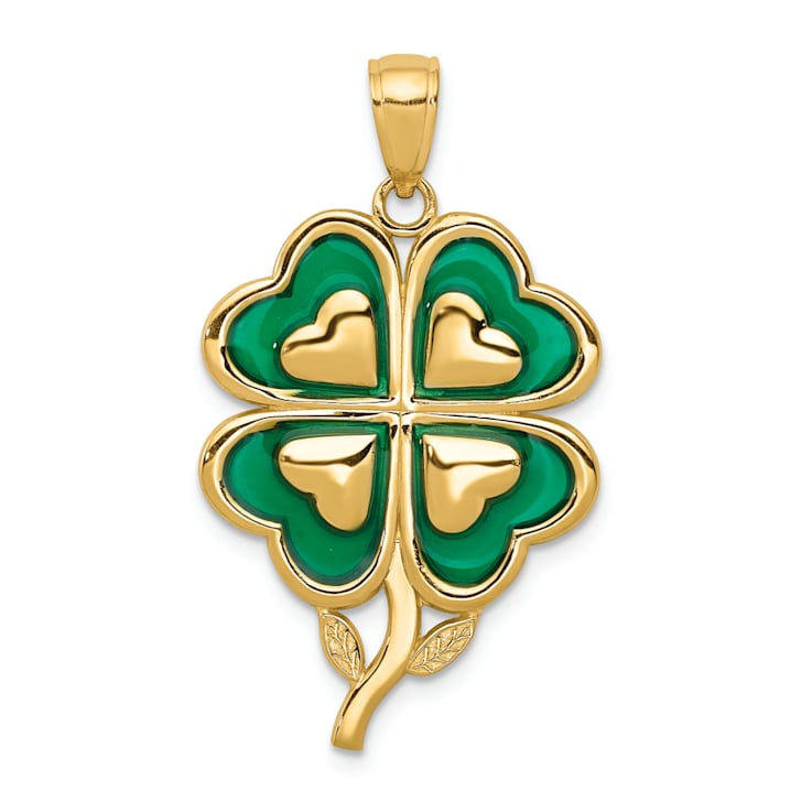 14K Yellow Gold 4-Leaf Clover Pendant with Enameled Tips Pendant
