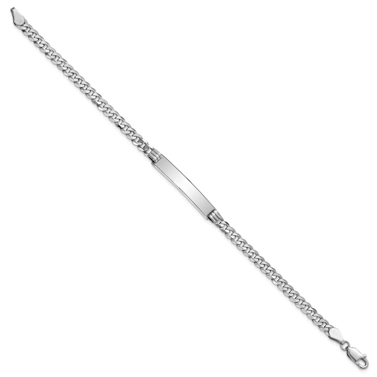 Rhodium Over 14k White Gold Flat Curb Link ID Bracelet