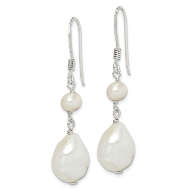 Sterling Silver Polished Baroque and Semi-Round Freshwater Cultured
Pearl Dangle Earrings