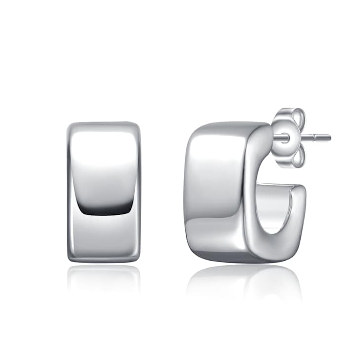 Geometric C-Hoop Earrings In Rhodium Over Brass