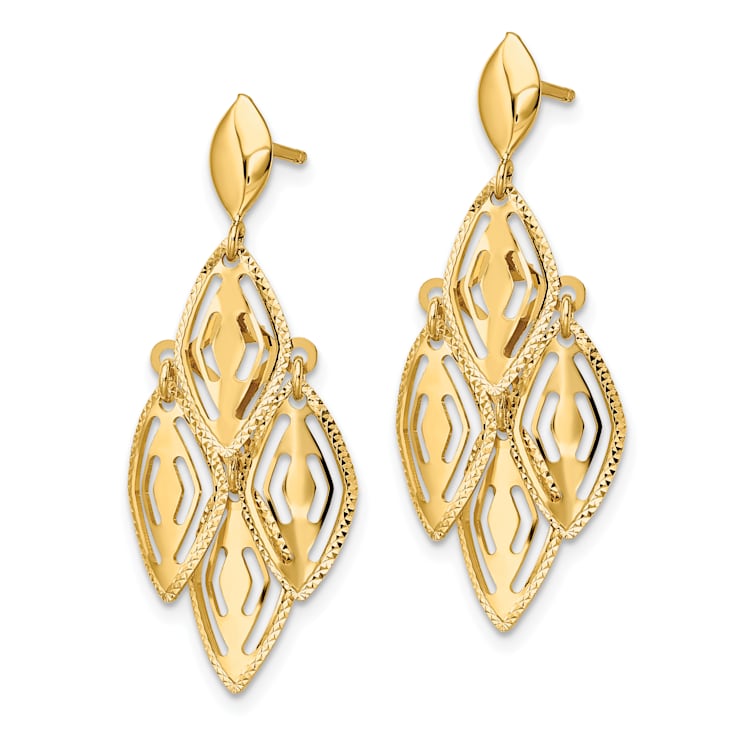 14K Yellow Gold Polished Diamond-cut Post Dangle Chandelier Earrings