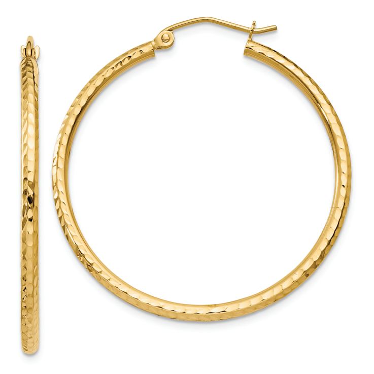 14k Yellow Gold Diamond-Cut 1 3/8" Round Tube Hoop Earrings