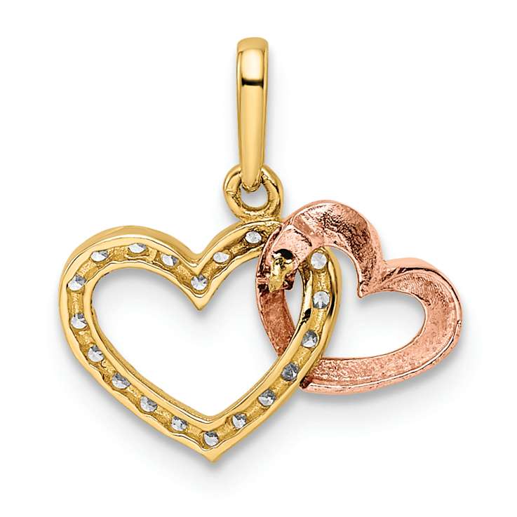 14K Two-tone Gold  Cubic Zirconia Hearts Pendant