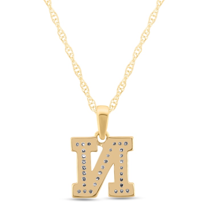White Diamond Accent 10k Yellow Gold N Initial Pendant With 18” Rope Chain