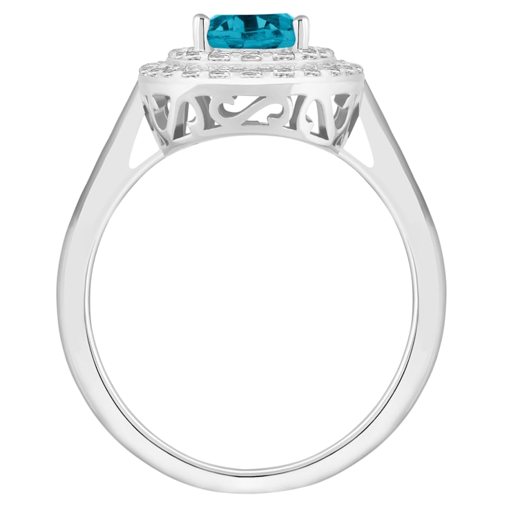 8x6mm Oval Swiss Blue Topaz And White Topaz Accents Rhodium Over
Sterling Silver Double Halo Ring