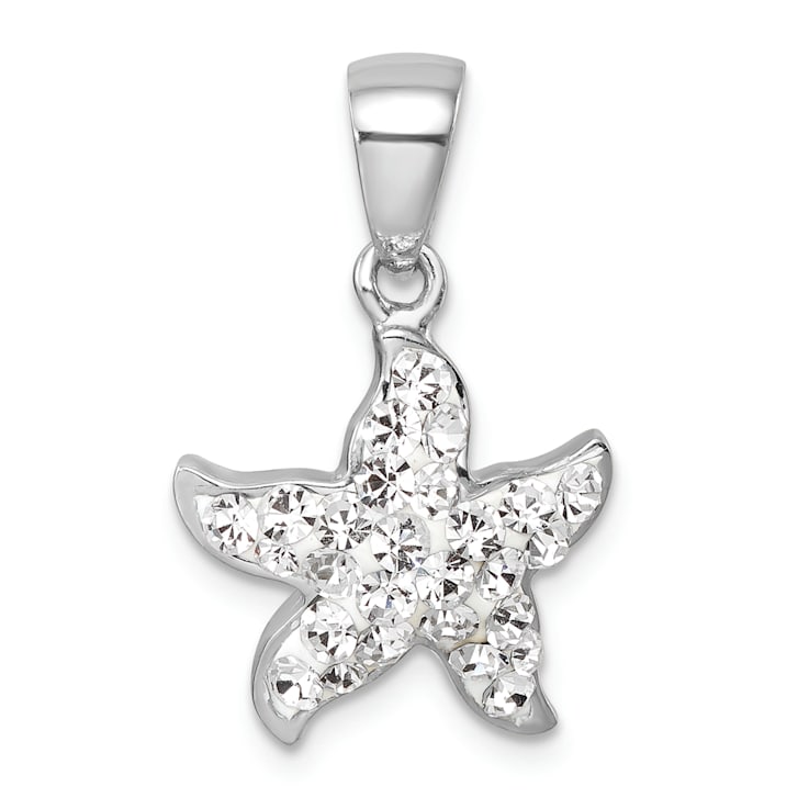 Rhodium Over Sterling Silver Polished White Crystal Starfish Pendant