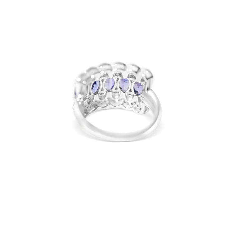Rhodium Over Sterling Silver Oval Tanzanite and White Zircon Ring 2.22ctw