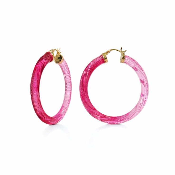 14K Yellow Gold Over Sterling Silver Painted Hoops in Ombre Pink