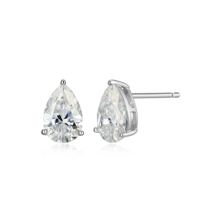 Pear Shape Moissanite Platineve Stud Earrings 3.00ctw DEW