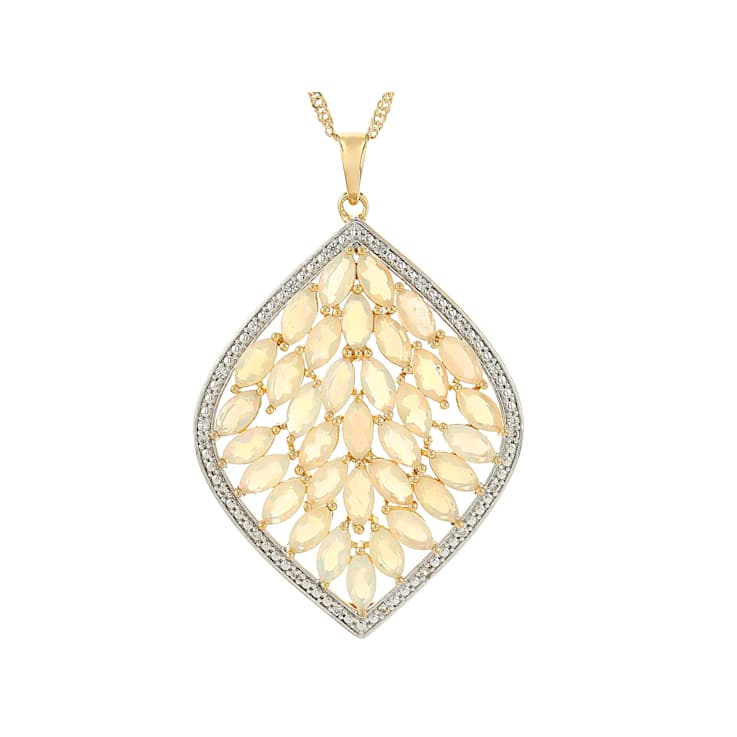 Opal Cluster Pendant Necklace In 18K Gold Over Sterling Silver 0.17ctw