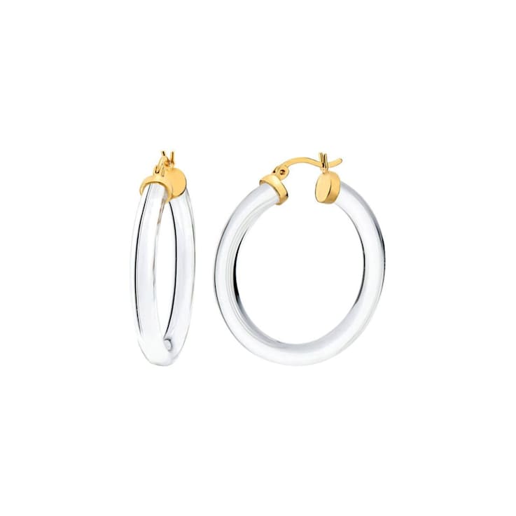 14K Yellow Gold Over Sterling Silver Thin Kate Acrylic Hoops in Clear