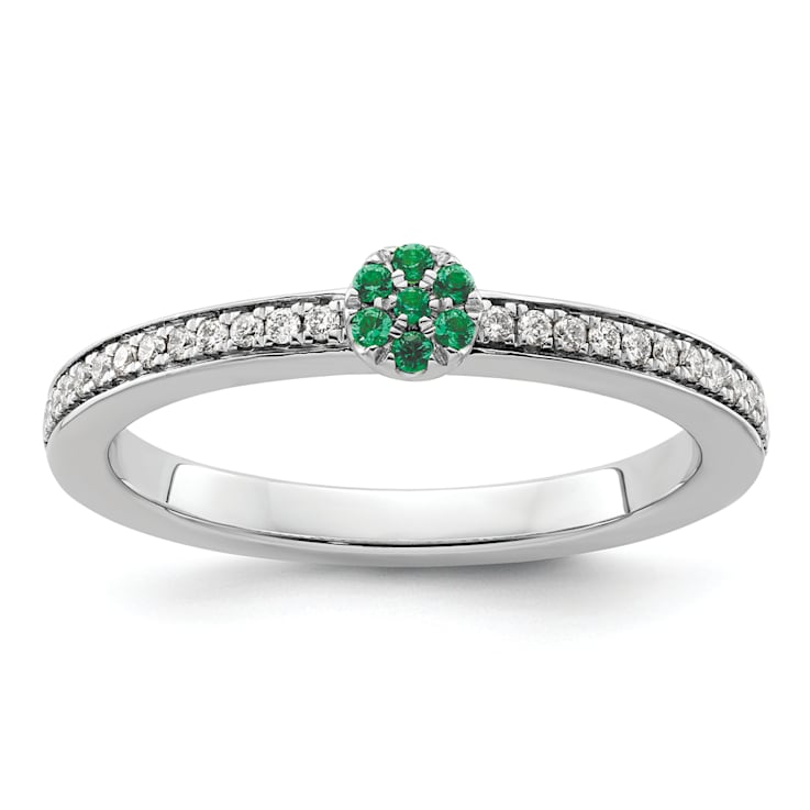 14K White Gold Stackable Expressions Lab Created Emerald and Diamond
Ring 0.075ctw