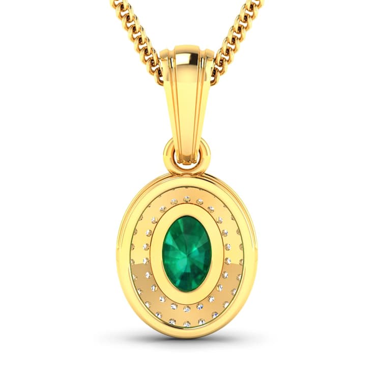 0.56ctw 14K Yellow Gold Zambian Emerald and White Diamond Pendant with
18 inch Cable Chain