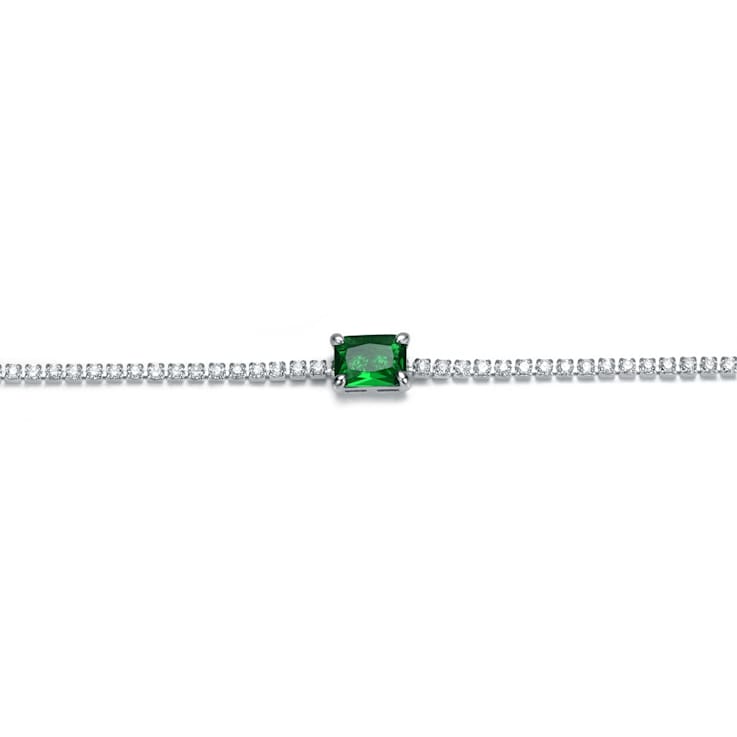 Emerald Color CZ Statement Bracelet In Sterling Silver