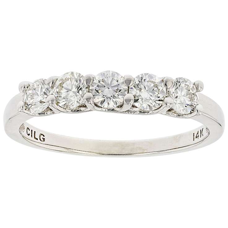 Lab-Grown Diamond Five-Stone Band Ring In 14K White Gold 0.75ctw