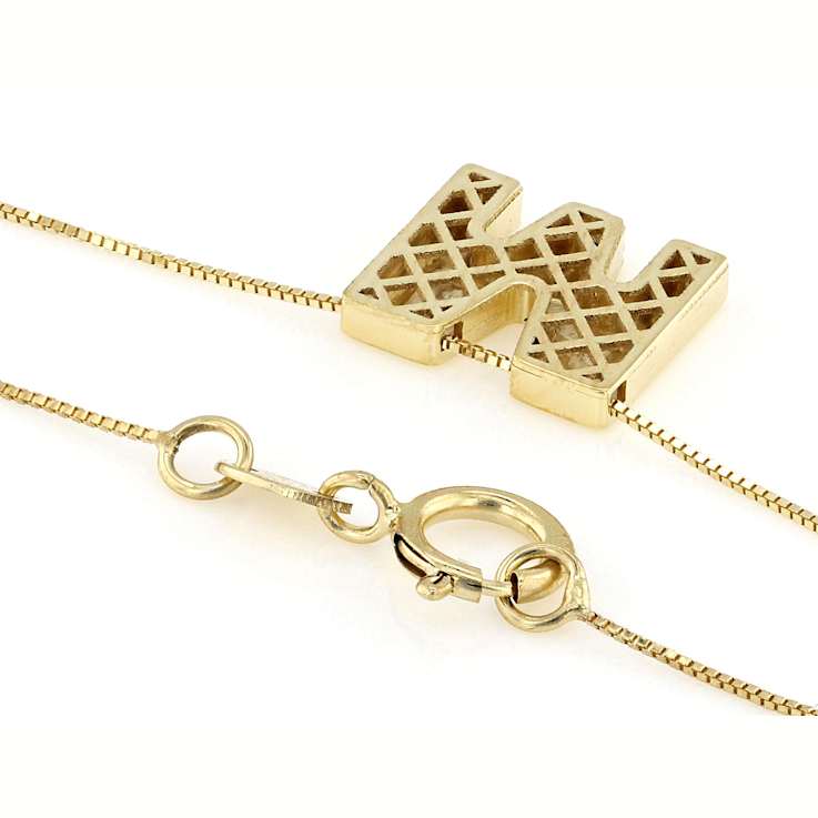 Block Letter M Initial Necklace In 10K Yellow Gold