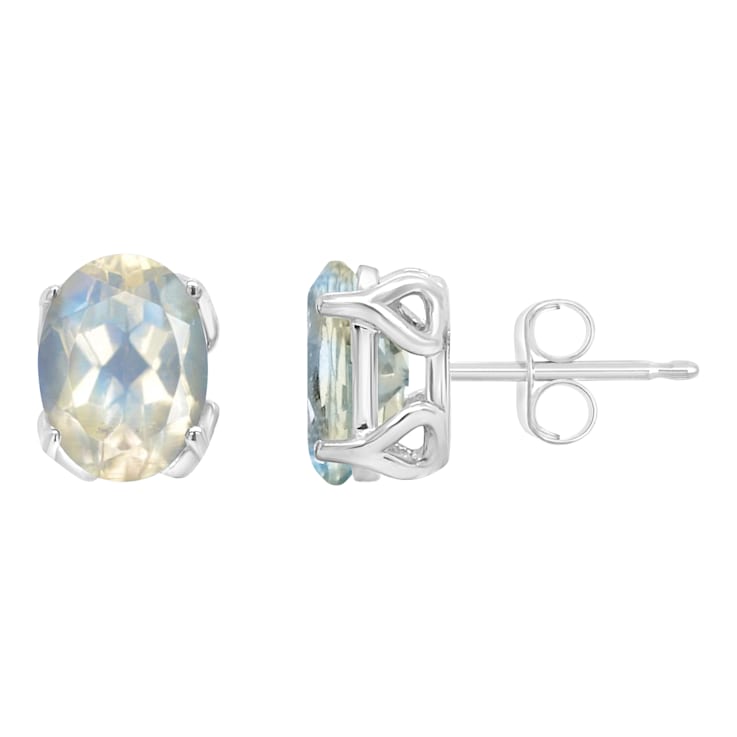 8x6mm Oval Moonstone Rhodium Over Sterling Silver Stud Earrings