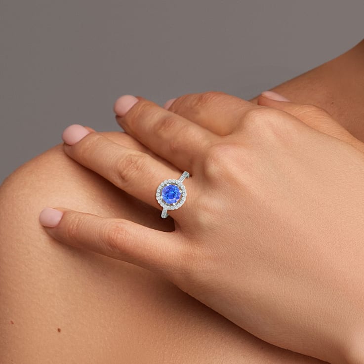 14K White Gold Round Tanzanite and Diamond Ring, 1.59ctw
