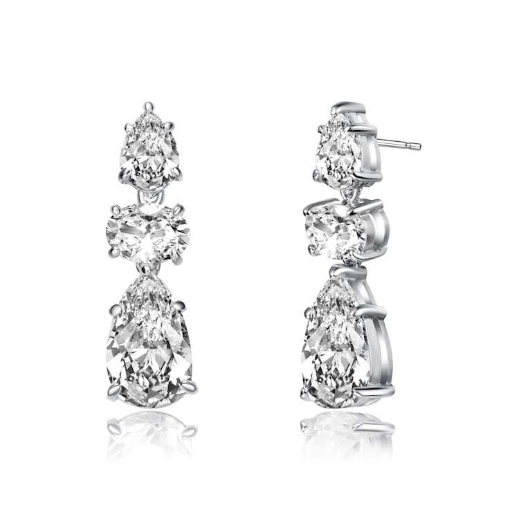 Teardrop CZ Drop Earrings In Sterling Silver