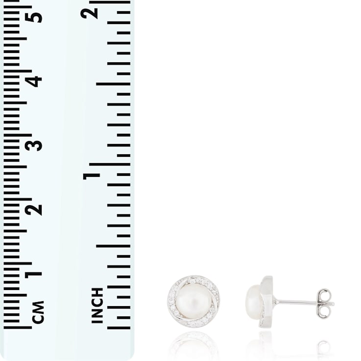 White Cultured Freshwater Pearl and CZ Rhodium Over Sterling Silver
6-7mm Button Earrings