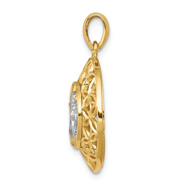 14K Two-tone Gold  3D Diamond-Cut Filigree Guardian Angel Pendant