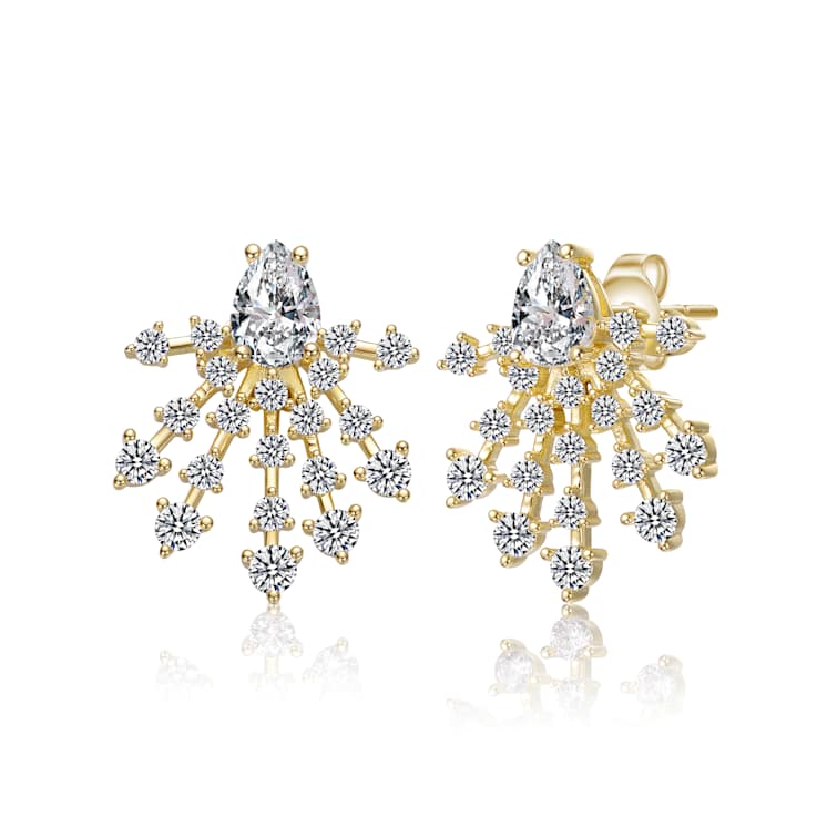 CZ Snowflake Cluster Drop Earrings In 14K Gold Over Sterling Silver