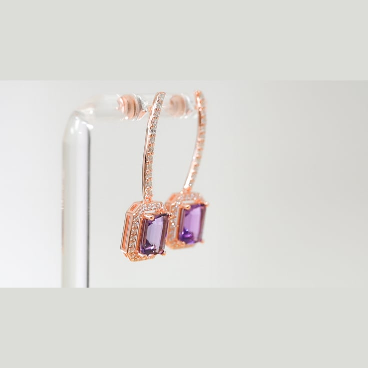 Amethyst and CZ 3.19 Ctw Octagon 18K Rose Gold Over Sterling Silver
Dangle Earrings