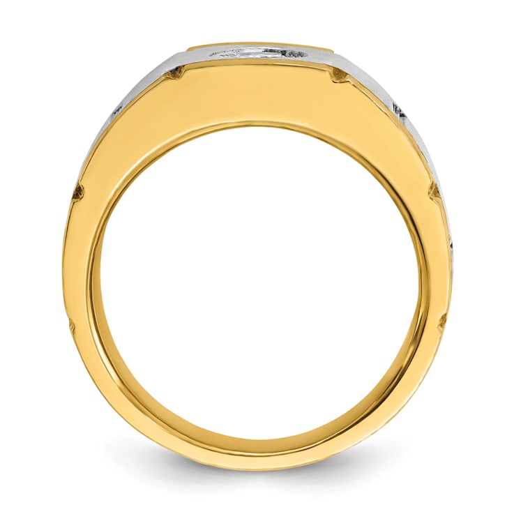 10K Two-tone Yellow and White Gold Men's Polished, Satin and Grooved A
Diamond Ring 0.50ctw
