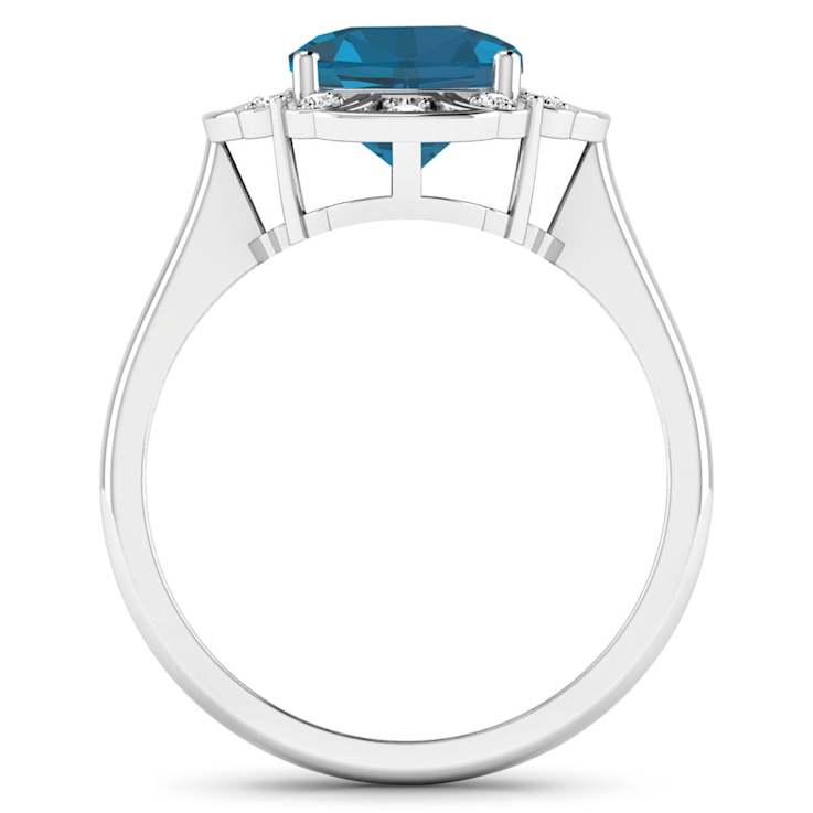 London Blue Topaz and White Diamond 14K White Gold Halo Ring 2.24 ctw