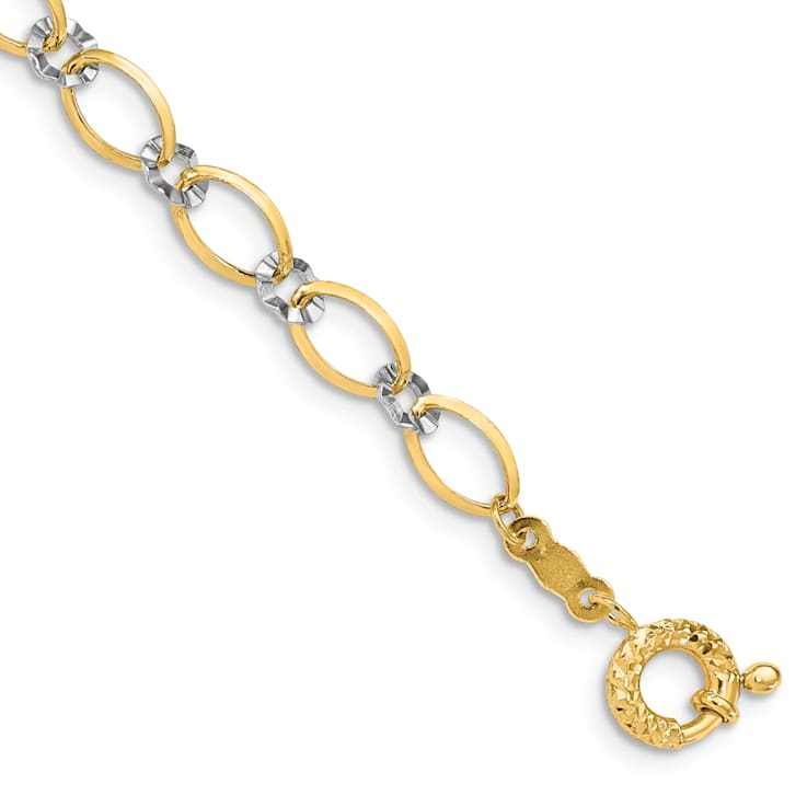 14k Two-tone Gold Oval and Diamond-Cut Circle Bracelet