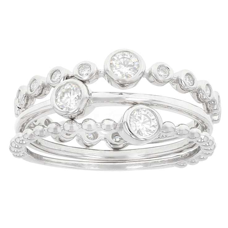 Moissanite Stackable Ring Set in Platinum-Enhnace Sterling Silver