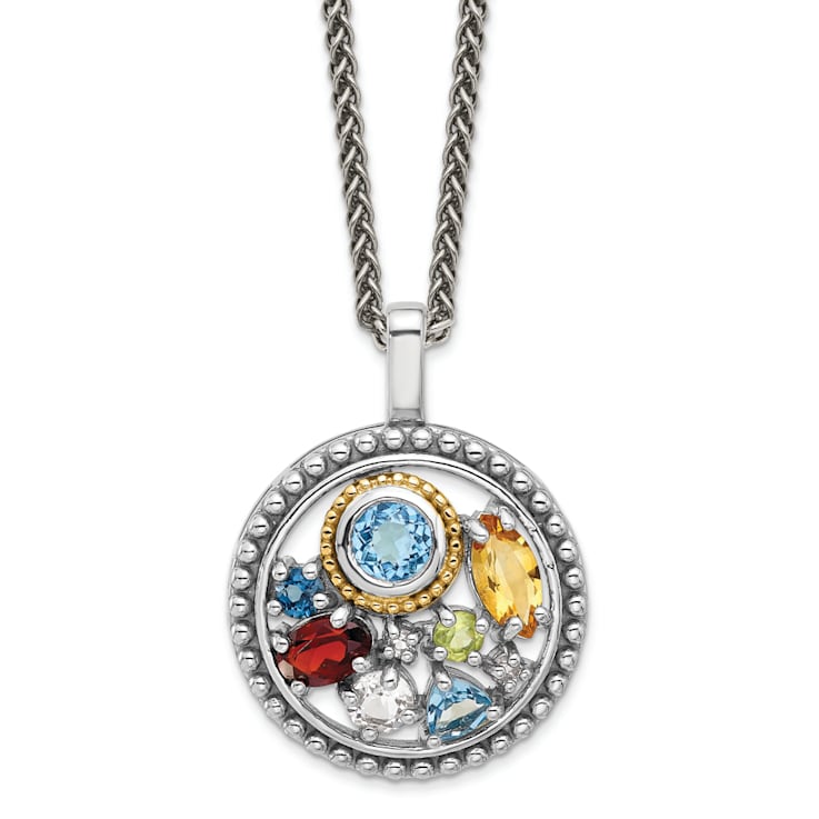 Rhodium Over Sterling Silver with 14K Accent Multi-gemstone  Necklace