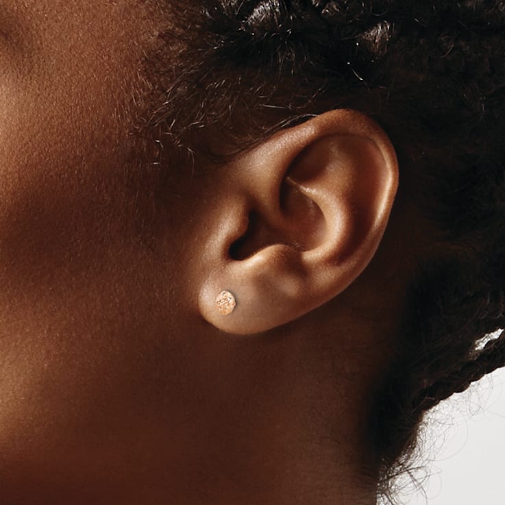 14k Rose Gold 5mm Diamond-cut Puffed Circle Stud Earrings