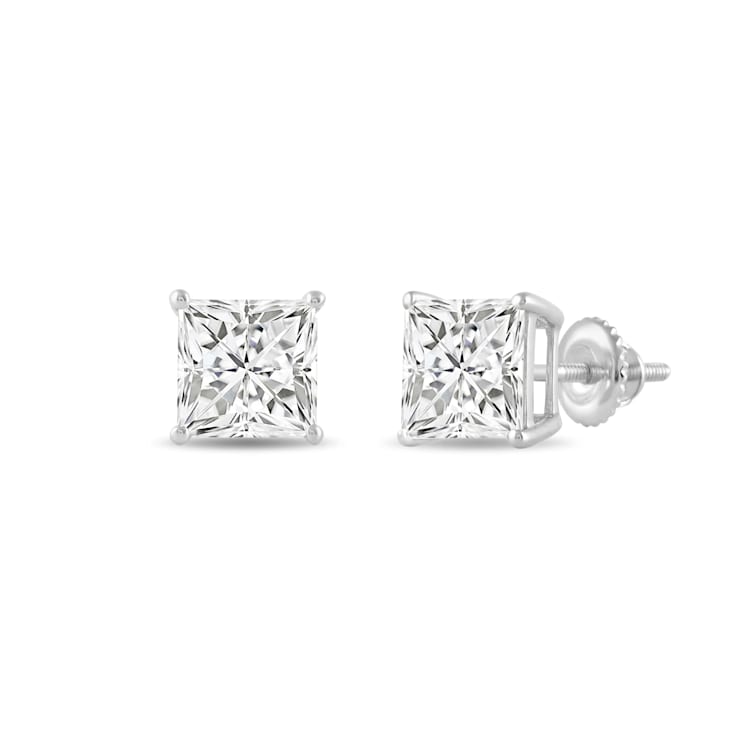 White Cubic Zirconia 14k White Gold Studs With Velvet Gift Box 4.00ctw